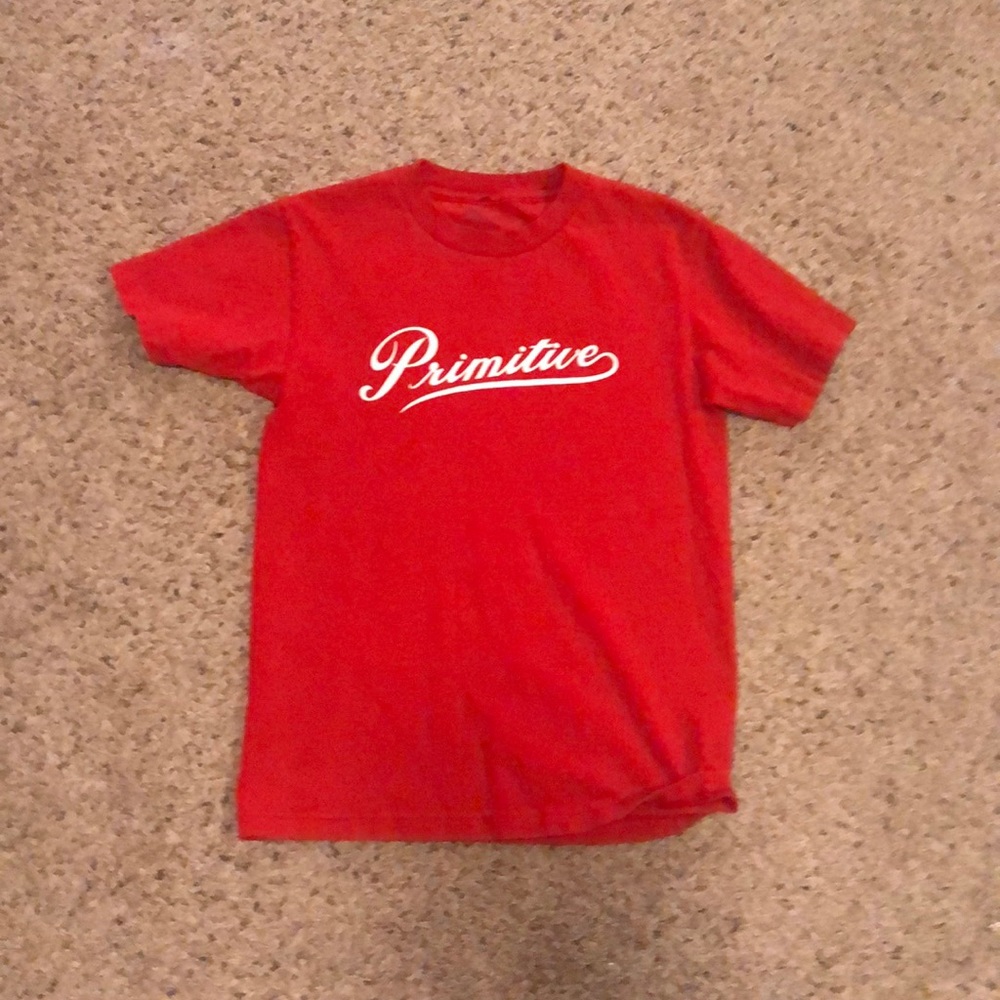 Red Primitive cursive logo tee